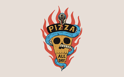Pizza All Day fire food illustration pizza poster poster design rad skull snake t shirt tee tshirt