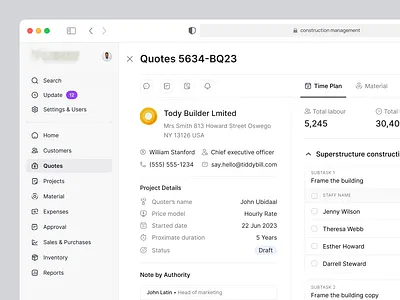 Quote - Construction Management SaaS Web App complex saas construction construction management contractor estimate labour material quote saas task webapp