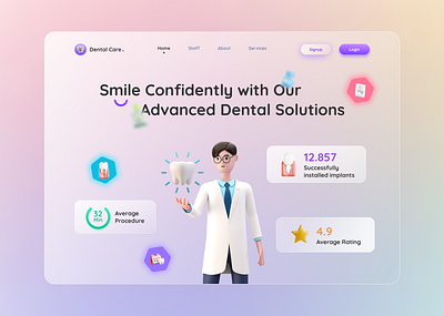 Dental Care 3d care clinic dental dentist design doctor health hero homepage landing medical medicine section tooth ui ux website