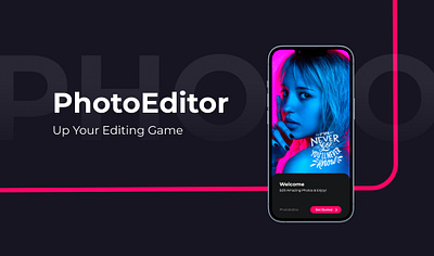 Photo Editor App - UI/UX Design amazing app clean dark design editing editor filter idea interface minimal mobile photo photo app picture text theme ui ux woman