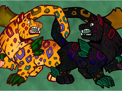Twin Jaguar Alebrijes design graphic design illustration procreate