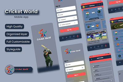 Cricket Mobile App. app branding design graphic design illustration logo typography ui ux vector