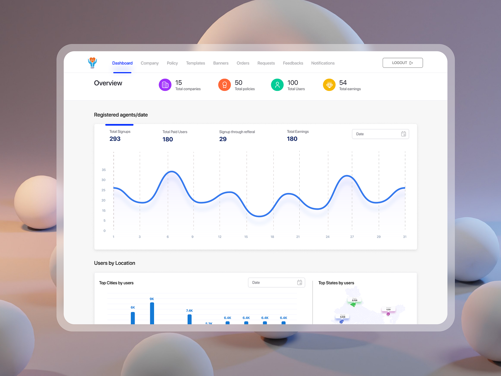 Dashboard for Policy Application by Kilobyte on Dribbble