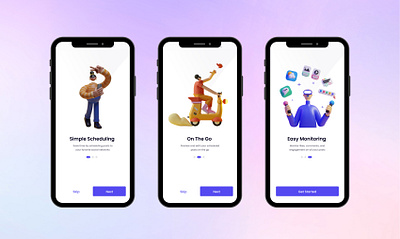 Onboarding Screens / Management Mobile App 3d app branding clean design guide illustration info insta intro logo minimal mobile app screens slider social media splash steps ui ux