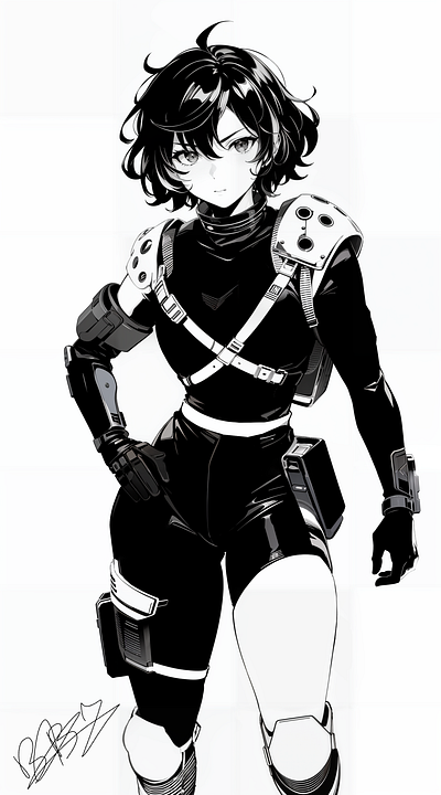 Aiko Haruka ( black and white ) anime style black and white design manga art