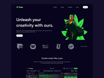 Ringo - Online Music Studio clear creative dark figma landing page minimal music musician studio ui ux webdesign