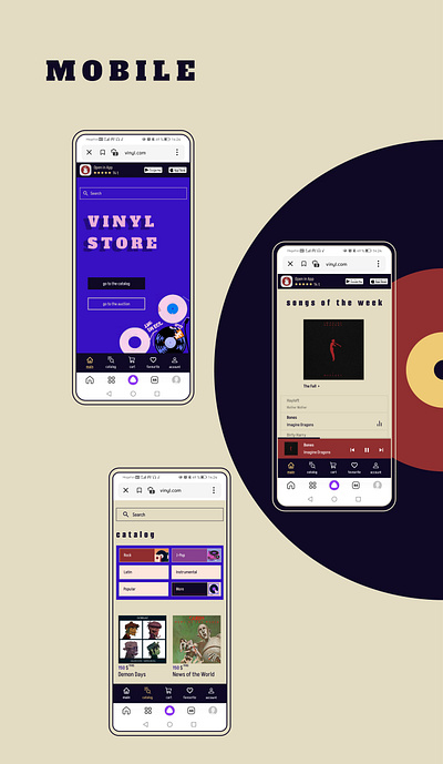 Vinyl records online store app auction branding interface mobile online records retro store ui ux vinyl