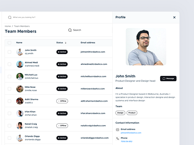 Profile details- Dash's Design System branding dashboard design logo minimal profile profile details status table tabs team team management team members ui uidesign user inteface userexperience userinterface ux