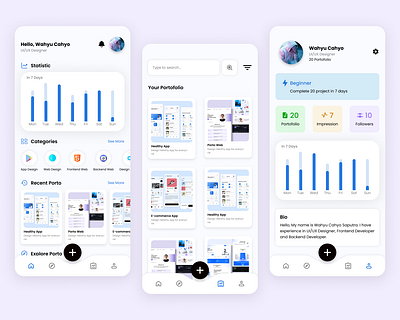 Portofolio App Design 3d animation app app design branding design graphic design illustration logo mobile app mobile design ui ui design uiux vector