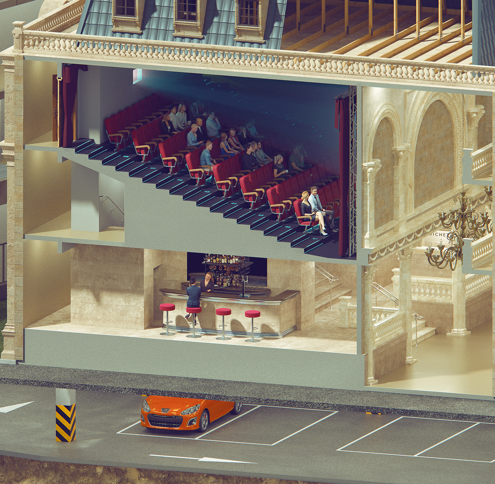 Culture 3d blender3d cinema culture design gallery graphic design illustration isometric kadasarva library teaser theatre