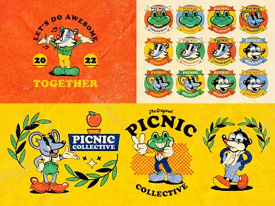 picnic collective logo mascot 2 1930s animal animal cartoon animal character animal design cartoon character character design character logo logo mascot mascot character mid century midcentury old cartoon old school picnic pin rubber hose rubberhose vintage