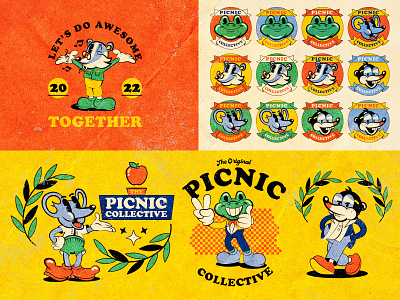 picnic collective logo mascot 2 1930s animal animal cartoon animal character animal design cartoon character character design character logo logo mascot mascot character mid century midcentury old cartoon old school picnic pin rubber hose rubberhose vintage