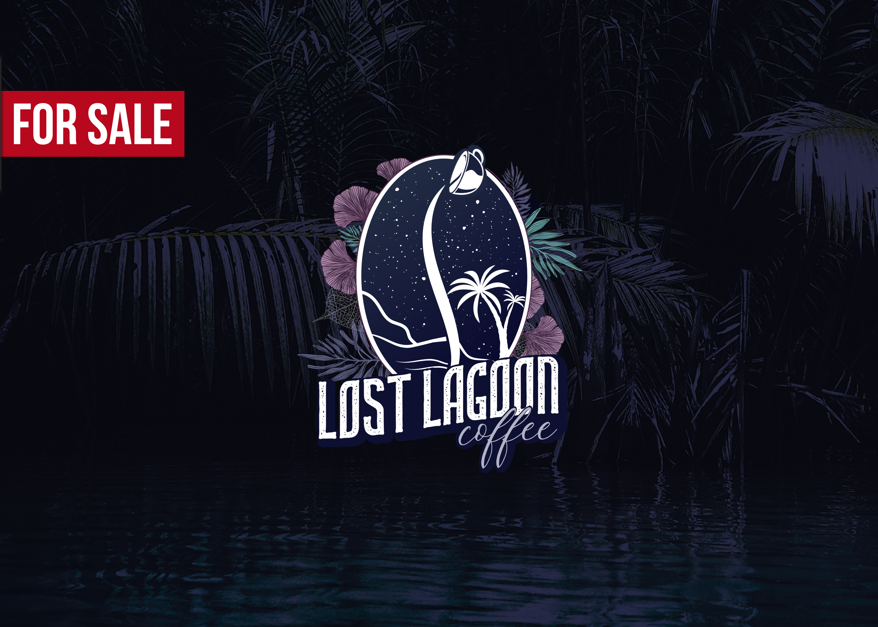 Coffee lagoon logo agricultural brand guidelines brand strategy branding coffee coffee cup concept dark design flowers for sale graphic design illustration lagoon leaf leaves logo logo design night palm