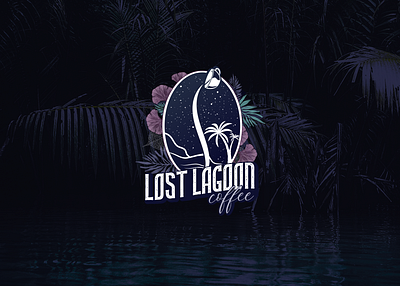 Coffee lagoon logo agricultural brand guidelines brand strategy branding coffee coffee cup concept dark design flowers for sale graphic design illustration lagoon leaf leaves logo logo design night palm