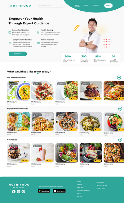 Nutrifood landing page app design figma homepage landing page ui user experience user interface ux ux design website