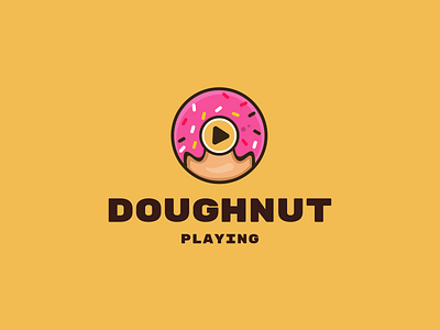 doguhnut playing logo app branding cake culinary design doughnut food graphic design icon illustration logo media playbutton ui ux vector
