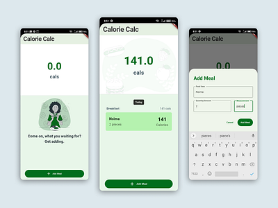 Calorie Calc - calories tracking app android app design ui ux