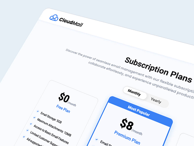 CloudMail Subscription Plan UI Design concept creative design kavizo lighttheme subscription subscriptionplans ui ux