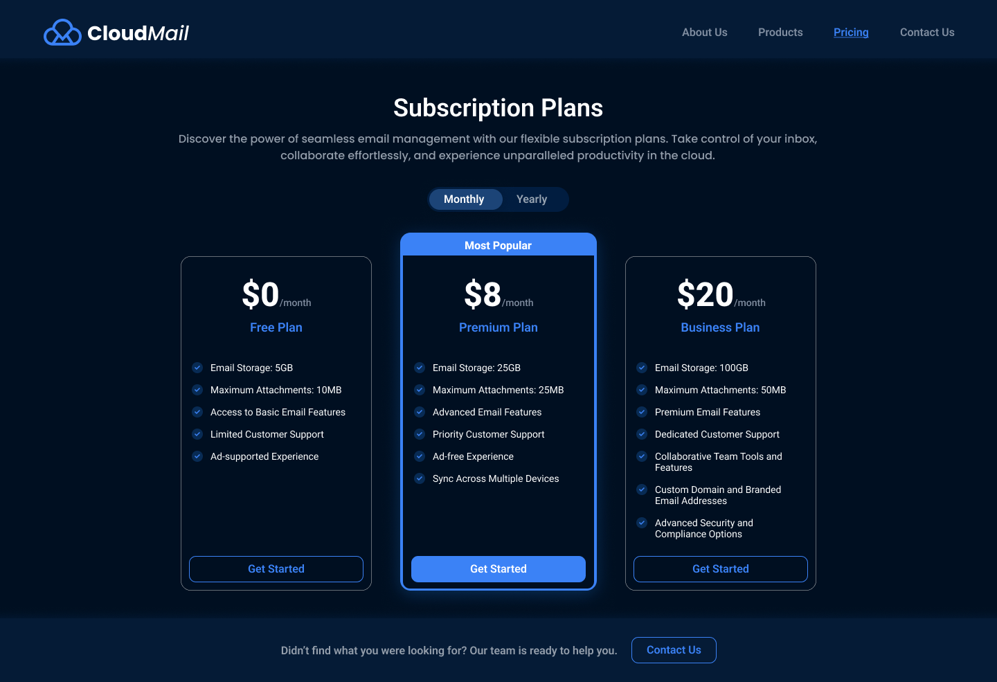 CloudMail Subscription Plan UI Design by Kavinda Liyanage on Dribbble