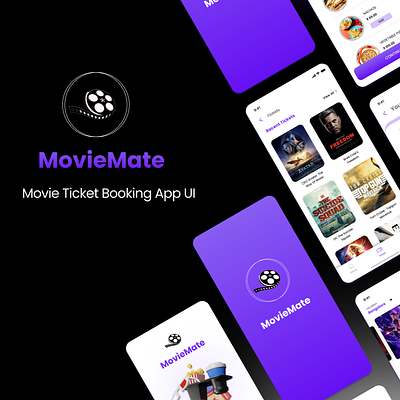MovieMate : Movie Ticket Booking App app cinema figma movie movieapp purple ticket ticket booking app ui uiux ux