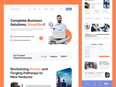 EmpowerBiz Website Landing Page UXUI Design businessgrowth businessmodelinnovation businesssolutions cloudsolutions customizedsolutions dataanalytics digitalmarketing digitaltransformation processautomation socialmediamanagement strategicplanning uxuidesign websitelandingpage