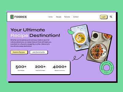 Foodics : A Feast for the Eyes - Recipe Website UI app branding cooking design explore page food food website graphic design inspiration neo brutalism neubrutalism neubrutalism ui recipe website typography ui ui style ux vector web website