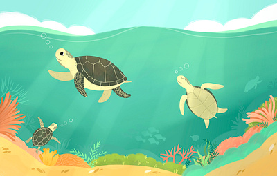 Green sea turtles book illustration character children children book illustration childrensbook kidlitart picture book sea turtle underwater