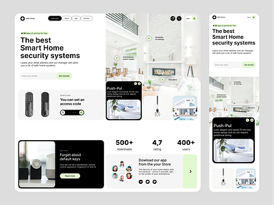 Smart home security systems website automation system branding design eco house home security interface interior design iot website landing page minimal modern ui secops security systems security tool smart home smart home alarm smart house startup website ui ux website design ui