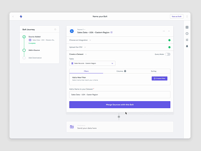 Merging Sources app data design digital product federated queries merging sources pipeline ui ux workflows