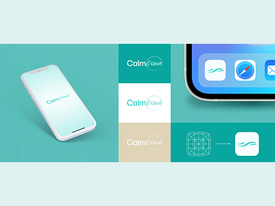 CalmWave Branding | Mind Relaxation Mobile App 2023 app blue branding breath calm design digital icon logo logo design mind mindfulness minimal popular relax trend typography visual identity wave