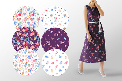 Dress and fabrics graphic design illustration текстиль узор упаковочная бумага