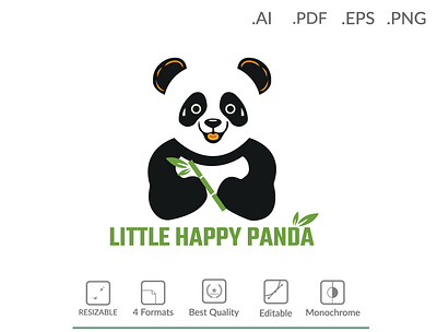 Little Happy Panda abstract animal bamboo branding design elegant leaf logo materials minimal minimalist object panda vector