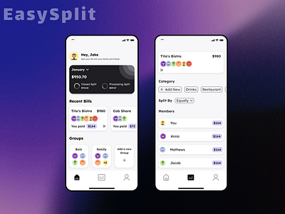 Bill Splitting App app design mobile design ui ux