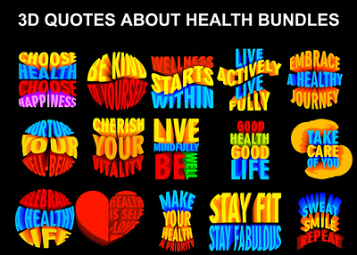3D Colorful Healthy Quote SVG Bundles P2 3d design graphic design inspiration vector
