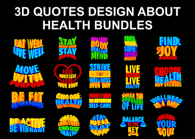 3D Colorful Healthy Quote SVG Bundles P3 design illustration inspiration vector