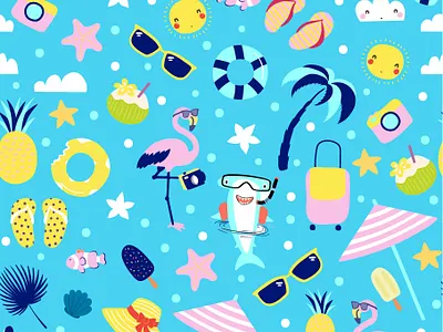 Summer baby pattern design flamingo graphic design illustration pattern design sea pattern seamless pattern summer pattern