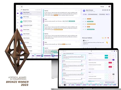 Lidiia Suslova — A' Design Award winner 2023 ai call center coaching enterprise saas speech analysis speech recognition