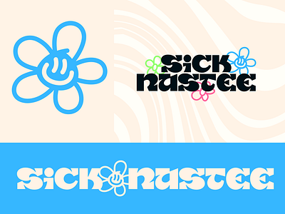 SickNastee logo branding design flower groovy illustration logo retro sebm smile typography vector