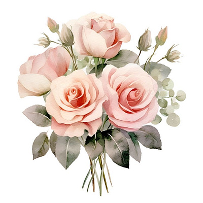 Pastel Pink Flower Bouquet Watercolor Clipart clip art clipart floral flower pastel pink png roses watercolor wedding