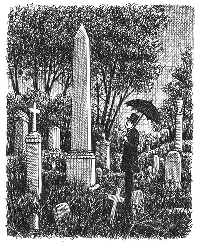 Obelisk art artist artwork cemetery creepy drawing hand drawn illustration ink morbid outdoors rain umbrella