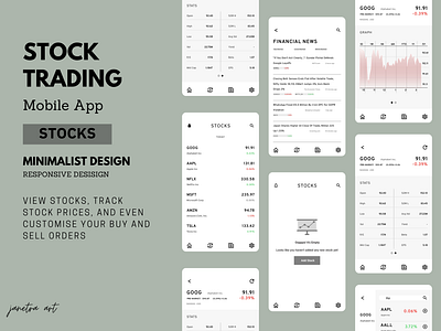 Stock Trading Mobile App branding customised art design figma graphic design illustration minimalist design mobile app mobile app minimalist stock trading typography ui uiux design ux