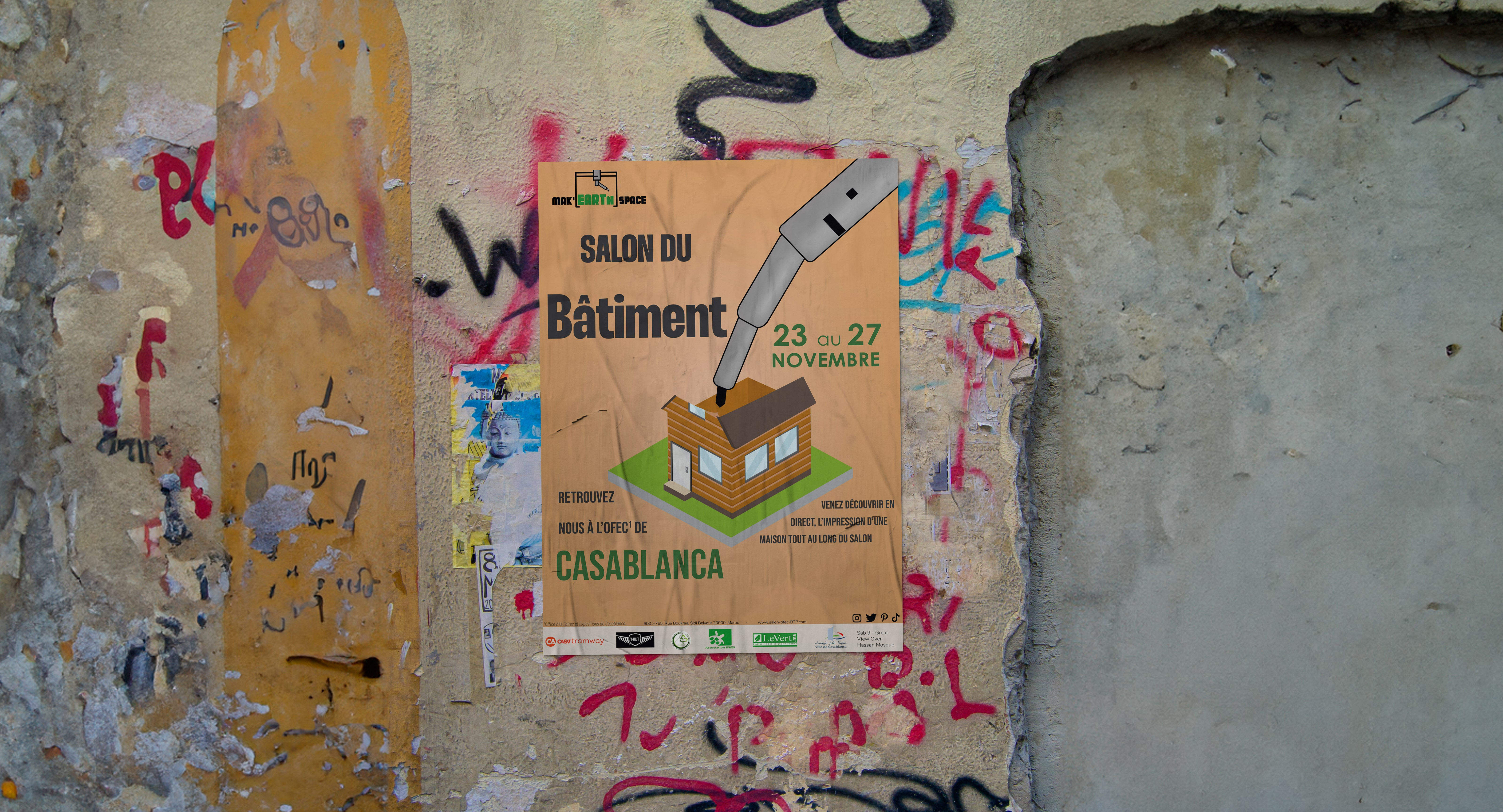 Flyer Mak'Earth Space brown building casablanca flyer french graphic design green poster