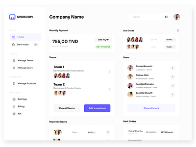 Products Renting Company - Dashboard UI Exploration app clean dashboard design icon ios logo manage members minimal minimalistic pay price product settings team teams ui users