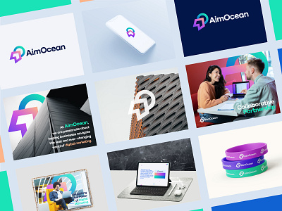 AimOcean Brand Identity Design arrow brand design brand identity branding design logo marketing agency identity minimal modern logo saas target