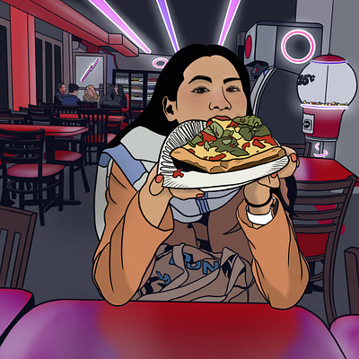 Neon Pizzeria cartoon city color cyber design digital food graphic design illustration neon pizza ui ux