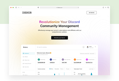Diskor Manager Landing Page branding dashboard design product design ui uiux w web design