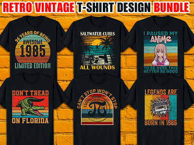 Vintage T-Shirt Bundle Retro Typography Designs Collection
