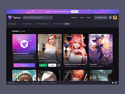 TensorPlay Alpha 0.1 ai app ai model ai product ai ui alpha beta beta version dark mode dark model dashboard desktop landing marketplace app social social app trend ui ui app uidesign web