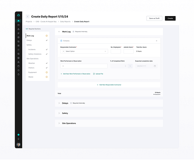 Daily Reports aeco app building construction daily reports design desktop field reports ingenious.build jobsite minimal product reporting site diary ui ux