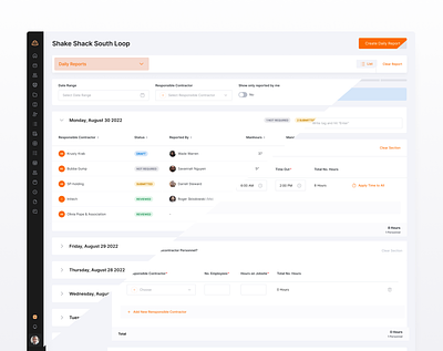 Daily Reports - Construction Web App aeco app building construction daily reports design desktop field reports ingenious.build jobsite minimal product reporting site diary ui ux
